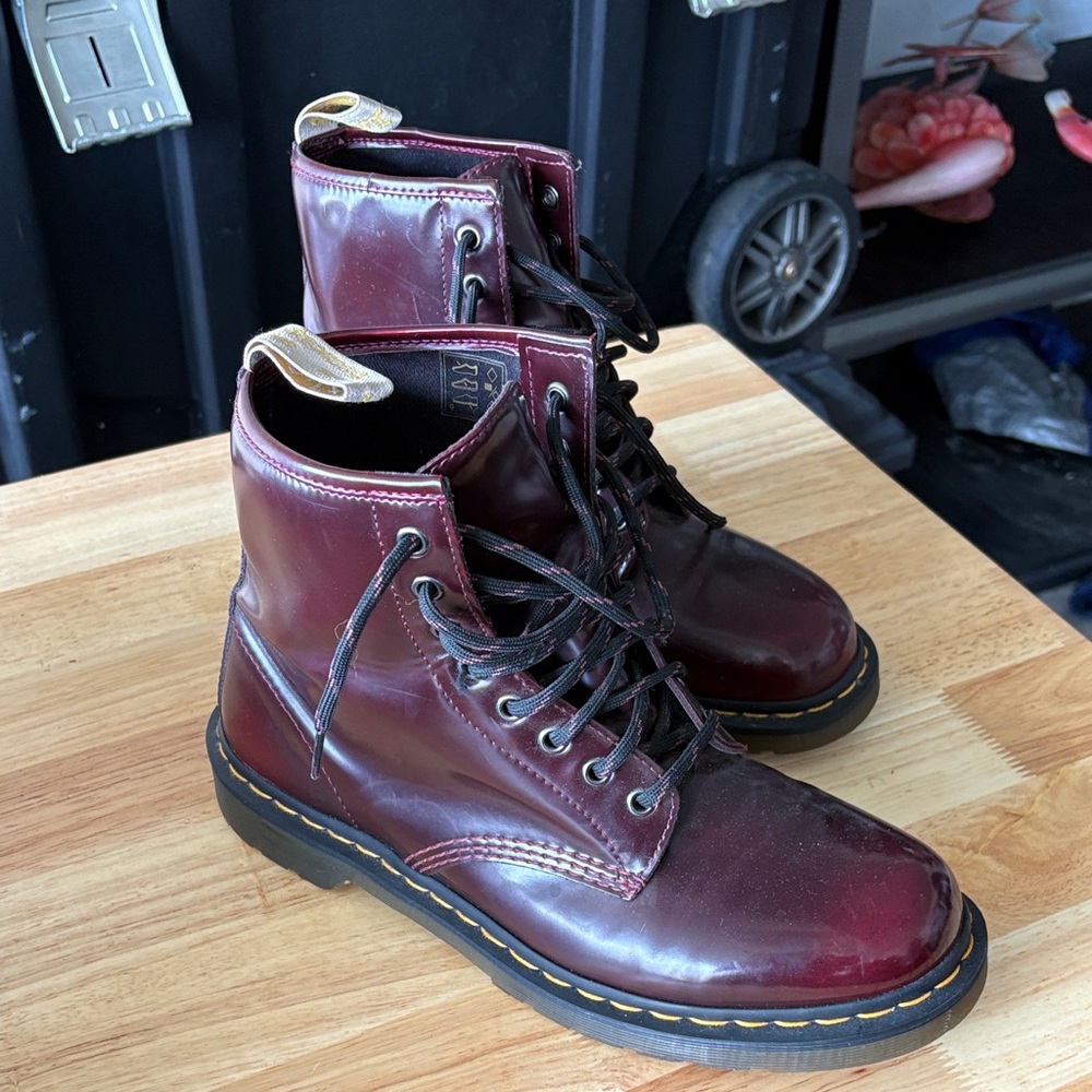 Dr. Martens  Vegan Leather Lace-Up Boots in Dark Cherry Size 11 - Picture 2 of 8